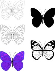 Fototapeta na wymiar Five various insects butterflies for coloring book or decoration 