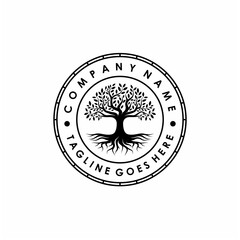 Tree of Life Stamp Seal Emblem Oak Banyan tree logo design inspiration