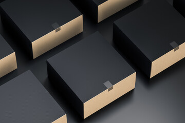 craft cardboard Gift Box Mockup with black paper cover for branding and identity - isolated on dark surface background