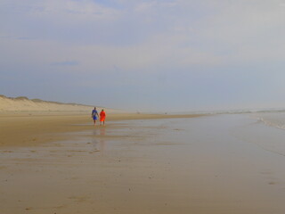 Obraz premium Ebb in Atlantic ocean coast. Hourtin, Aquitaine, France. Sand beach.