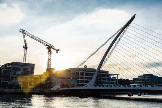 Samuel Beckett Bridge at sunset in Dublin, Ireland
