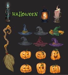 A set of assorted illustrations for Halloween. High quality illustration