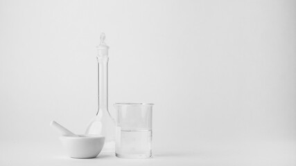 medicine and laboratory glassware for pharmacy and scientific content .
