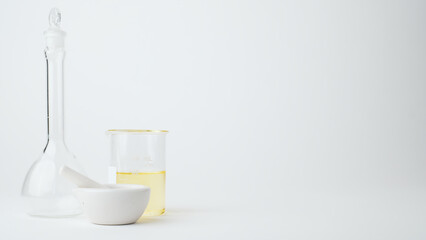 medicine and laboratory glassware for pharmacy and scientific content .