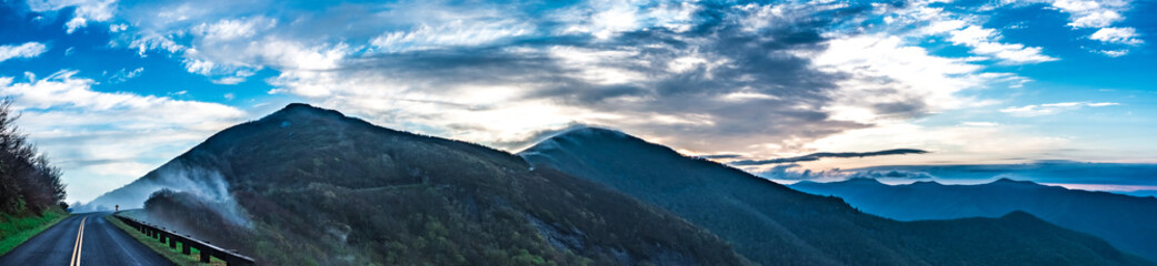 early morning drive through blue ridge parkway in spring