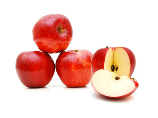 Naklejka na ściany i meble Fresh red apples isolated on white background 