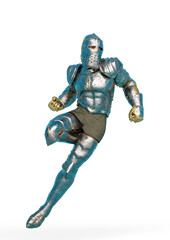 fantasy knight is doing a comic action pose in white background