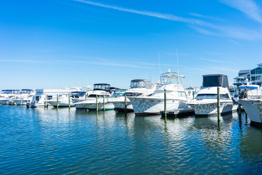 Yachts docked at a yacht club in Long Beach Island, New Jersey - Powered by Adobe