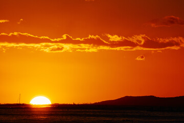 ハワイ・ワイキキビーチから見る日没