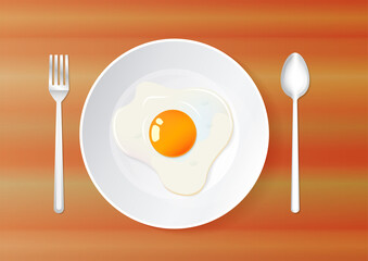 Top view of fried eggs on Plate
