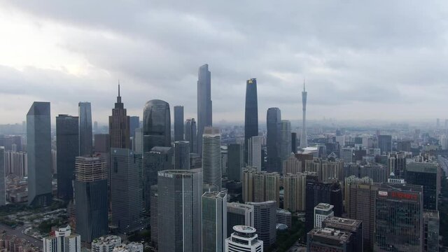 Aerial view of Guangzhou city in China. Drone shot footage 4k(UHD).