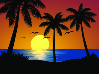 Fototapeta na wymiar sunset on the tropical beach