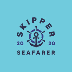 vintage emblem skipper nautical vector logo anchor sailor design