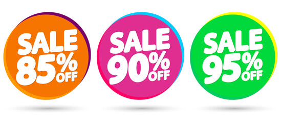 Set Sale tags, discount banners design template, app icons, vector illustration