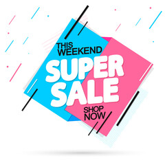 Super Sale, promotion banner design template, discount tag, vector illustration