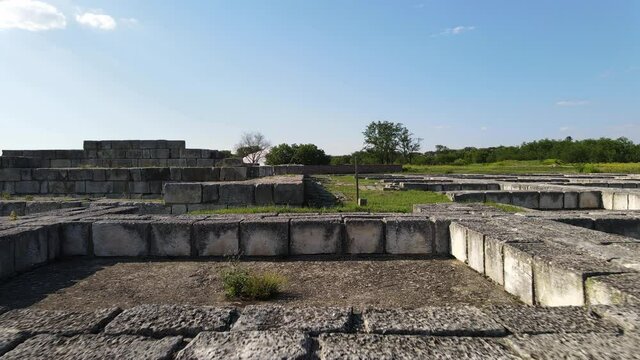 Dolly Out Shot Of Archaeological Site In Outer Town Pliska in Bulgaria, First Bulgarian Capital
