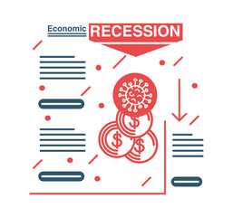 Economy recession crisis with crashing coins and arrows falling down