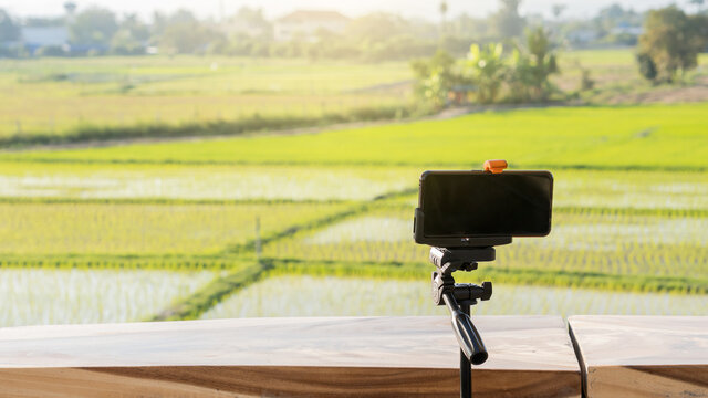 A mobile phone to put on a stand and take pictures of the scenery in the fields.
