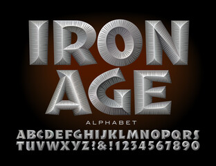 Vector Alphabet; Iron Age Font. A Lettering Style with an Ancient Metalwork Effect. Typography for Game Logos, Movie or Television Titling, Historical, or Sword and Sorcery Themed Literature.