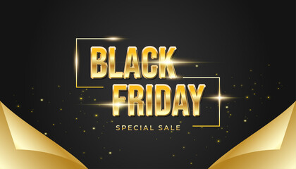 Black Friday banner or poster with open wrapping paper concept in black and gold