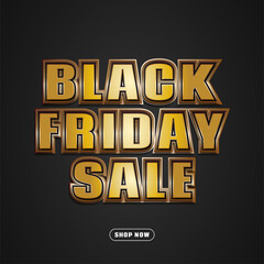 Obraz premium Black Friday sale poster or banner with gold embossed text and dark background