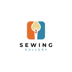 Minimalist Sewing needle Logo. Sew gallery thread vector illustration