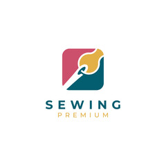 Minimalist Sewing needle Logo. Sew gallery thread vector illustration