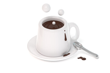 White cup of coffee 3d render illustration