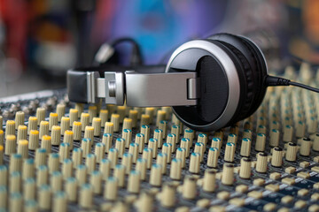 Obraz na płótnie Canvas headphones on mixer