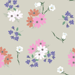 Obraz na płótnie Canvas Seamless vector illustration with wildflowers in pastel colors.