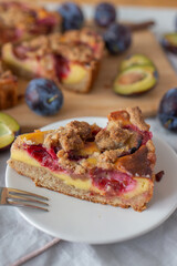 sweet home made crumble plum pie