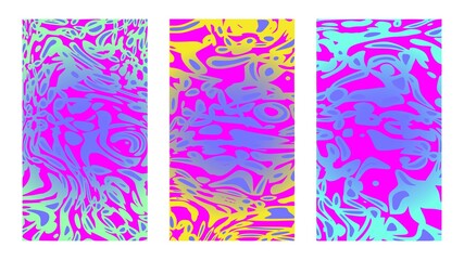 Violet psychedelic background set, posters and cover designs. Vivid paint on canvas, full hd size for social media story, wide presentation