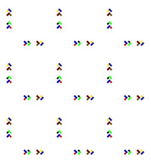 Basic colorful up and right facing double arrow repeating pattern on white background for print template, vector illustration