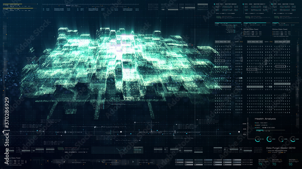 Aufkleber Futuristic holographic data sequence simulation of artificial neural networks intelligence analysis head up display background