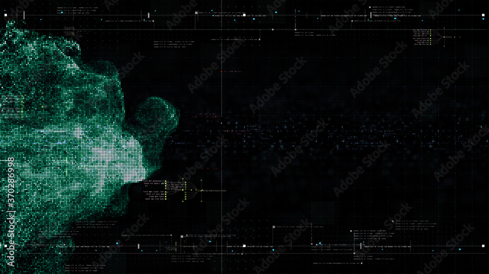 Fototapete Futuristic holographic data sequence simulation of artificial neural networks intelligence analysis head up display background