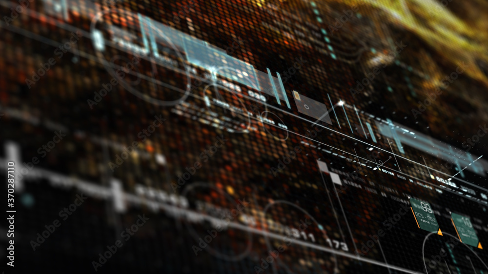 Aufkleber Futuristic holographic data sequence simulation of artificial neural networks intelligence analysis head up display background