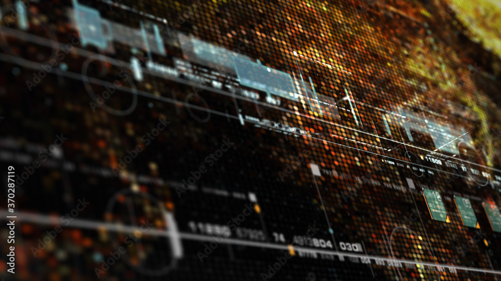 Poster Futuristic holographic data sequence simulation of artificial neural networks intelligence analysis head up display background