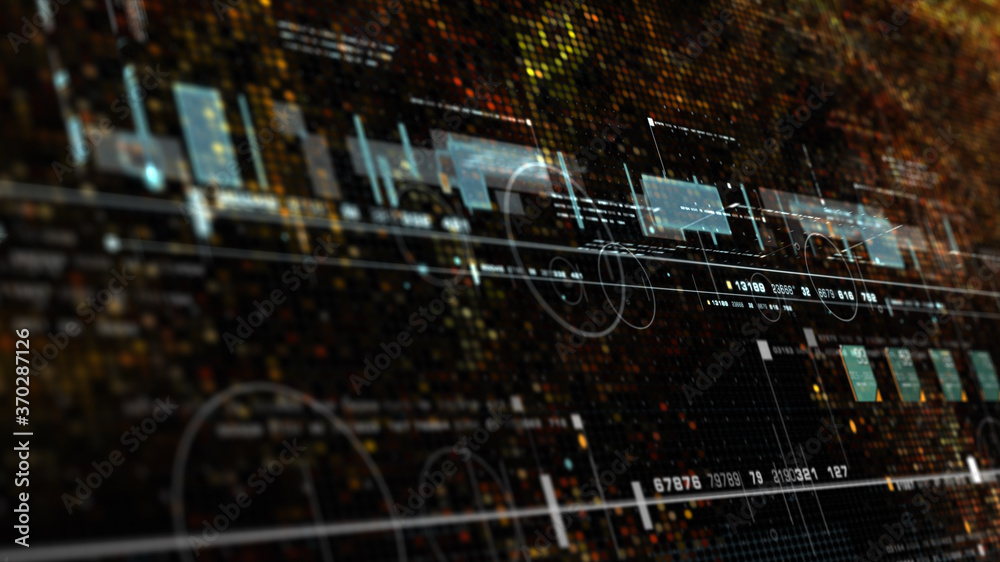 Poster Futuristic holographic data sequence simulation of artificial neural networks intelligence analysis head up display background