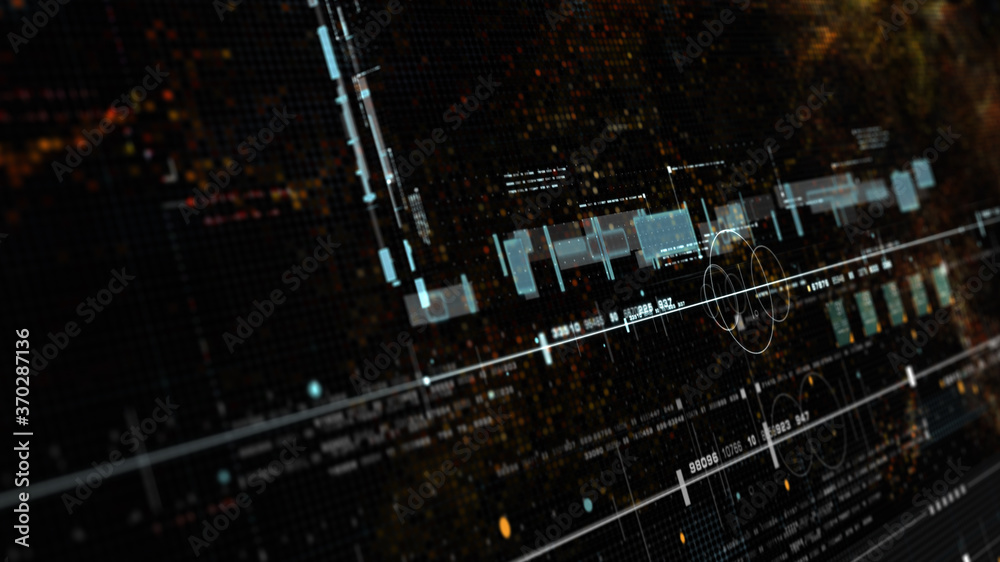 Aufkleber Futuristic holographic data sequence simulation of artificial neural networks intelligence analysis head up display background