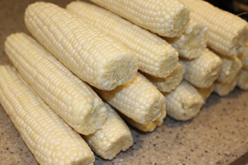 White sweet corn on the cob for dinner.