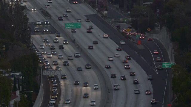 101 Freeway in Hollywood Cahuenga Blvd exit at dusk