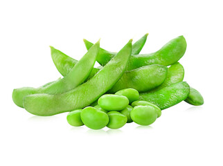 Green soybeans isolated on white background.