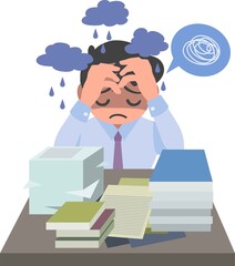Vector Illustration about Man Feel Overwhelmed by His Works