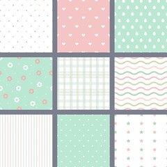 Nine baby theme soft pastel colors seamless patterns set