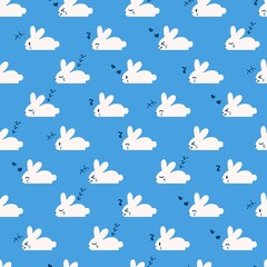 Cute bunny expressions vector illustration seamless pattern