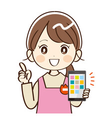 女性、幼稚園、先生、スマホ、説明