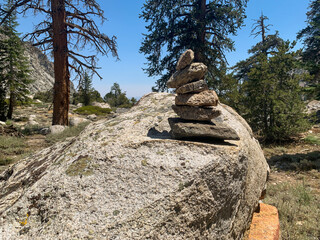 Stacked Rock Cairn in Sierra Nevada Mountains in California, Hiking in Sierra Nevada