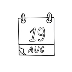 calendar hand drawn in doodle style. August 19. World Photography Day, Humanitarian, date. icon, sticker, element, design. planning, business holiday