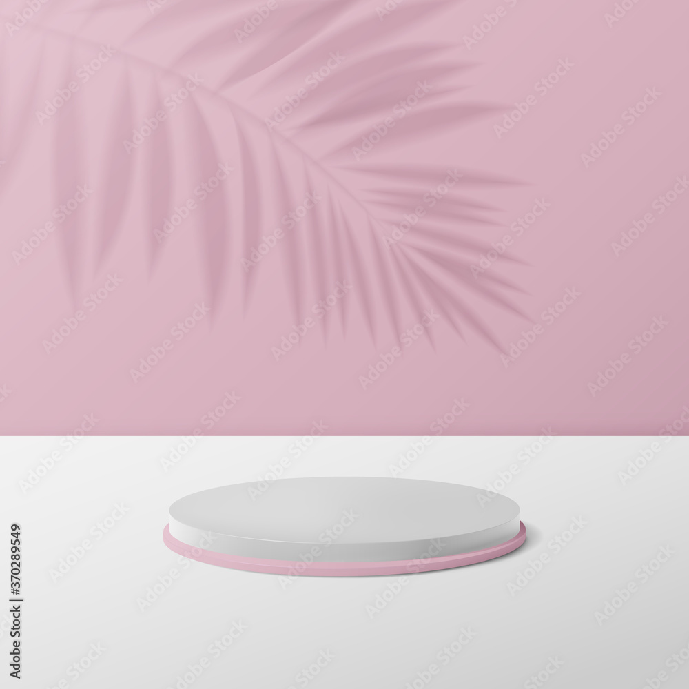 Poster 3d white and pink circle podium display. abstract background for product presentation. vector illust