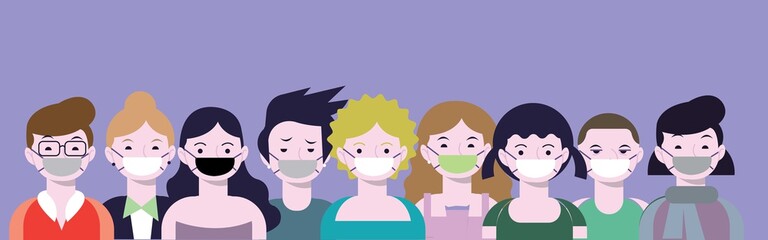 Set of avatars in medical masks.
